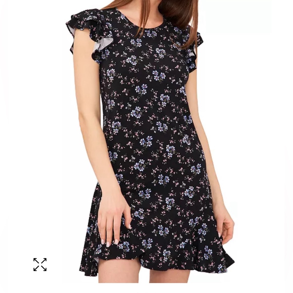 CeCe Women's Floral-Print Double-Ruffle-Sleeve Knit Dress NWT